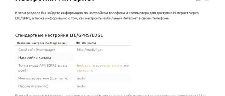 Настройки интернет