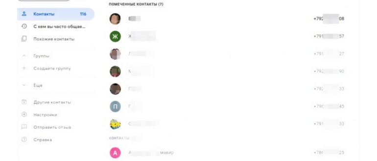 Отображение контактов в