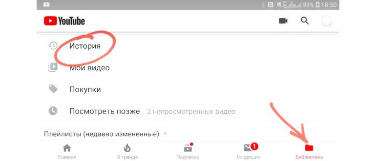 Открыть историю поисковых запросов на