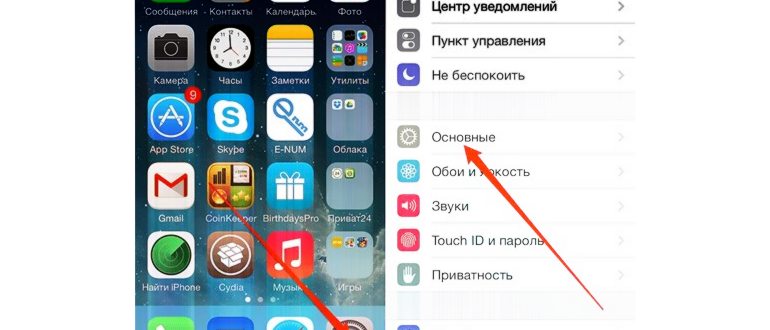 раздел Основные в настройках