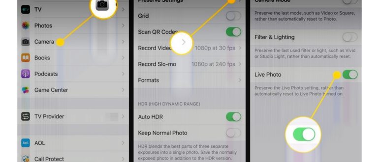 Приложение iOS Camera с выделенным индикатором