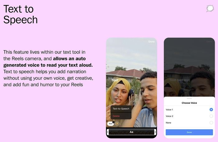 Преобразование текста в голос в Instagram