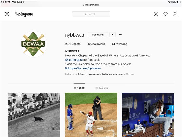 An Instagram profile in Safari for iPad