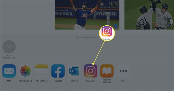 The iOS Share Sheet with Instagram option available