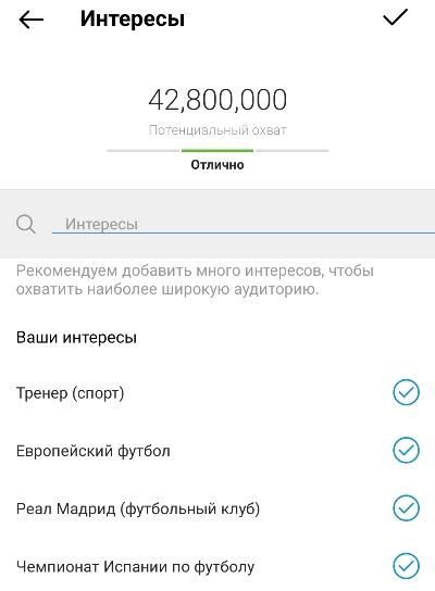 Выбор интересов для футбольных фанатов в приложении