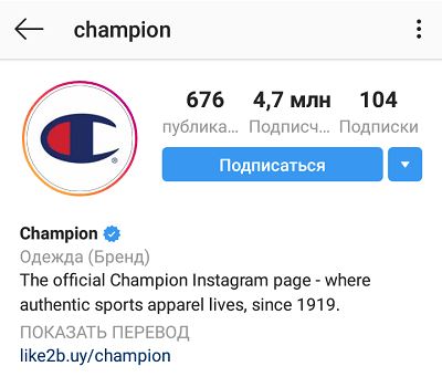 Пример профиля бренда